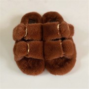 Women Colorful Slides Mink Slippers Mink Fur Sandals