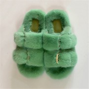 Women Colorful Slides Mink Slippers Mink Fur Sandals