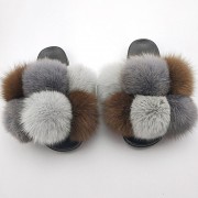 Women Real Fox Fur Slides Fluffy Slippers Multicolor