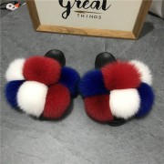 Women Real Fox Fur Slides Fluffy Slippers Multicolor