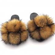 Women Real Fox Fur Slides Fluffy Slippers Multicolor