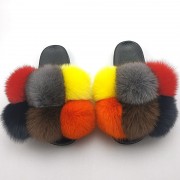 Women Real Fox Fur Slides Fluffy Slippers Multicolor