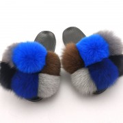 Women Real Fox Fur Slides Fluffy Slippers Multicolor