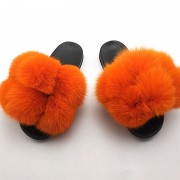 Pure Color Womens Fox Fur Slides Fluffy Slippers