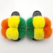 Women Real Fox Fur Slides Fluffy Slippers Multicolor