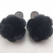 Pure Color Womens Fox Fur Slides Fluffy Slippers