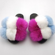 Women Real Fox Fur Slides Fluffy Slippers Multicolor