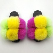 Women Real Fox Fur Slides Fluffy Slippers Multicolor