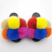 Women Real Fox Fur Slides Fluffy Slippers Multicolor