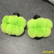 Pure Color Womens Fox Fur Slides Fluffy Slippers