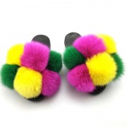 Women Real Fox Fur Slides Fluffy Slippers Multicolor