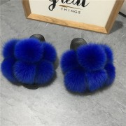 Pure Color Womens Fox Fur Slides Fluffy Slippers