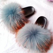 Womens Real Raccoon Fur Slides Fluff yeah Multicolor