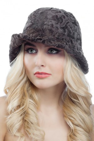 Aastrakhan Karakul Hat Fur Bucket Hat Brown Beige