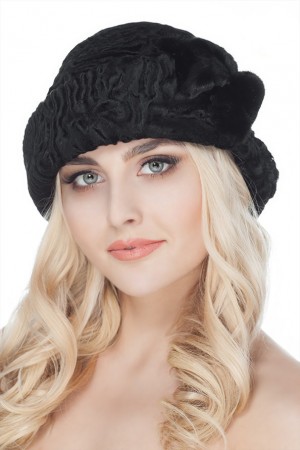 Black Karakul Astrakhan Hat Fur Bucket Hat