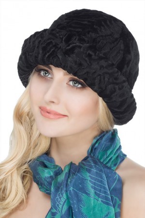 Black Karakul Astrakhan Hat Fur Bucket Hat