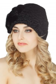 Black Karakul Cap Astrakhan Hat Mink Trim