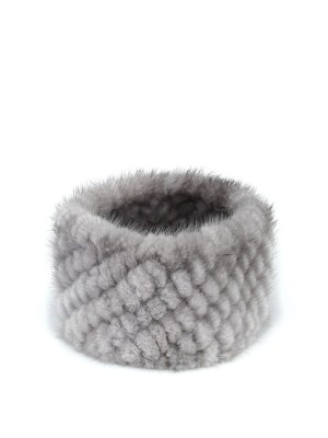 Natural Gray Headband Knitted Mink Fur Hairband Knitted Scarf