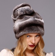 Real Rex Chinchilla Rabbit Fur Hat Santa Cap