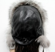 Real Fox Fur Leather Trapper Hat with Pom Pom