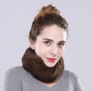 Natural Brown Knitted Real Mink Fur Headband Snood Scarf Women