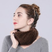 Natural Brown Knitted Real Mink Fur Headband Snood Scarf Women