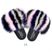 Womens Colorful Real Racoon Fur Slides Soft Raccoon Fur Slippers Fluffy Slides