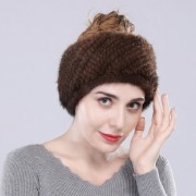 Natural Brown Knitted Real Mink Fur Headband Snood Scarf Women