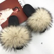 Womens Colorful Real Racoon Fur Slides Soft Raccoon Fur Slippers Fluffy Slides