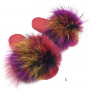 Womens Colorful Real Racoon Fur Slides Soft Raccoon Fur Slippers Fluffy Slides