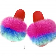 Womens Colorful Real Racoon Fur Slides Soft Raccoon Fur Slippers Fluffy Slides