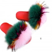 Womens Colorful Real Racoon Fur Slides Soft Raccoon Fur Slippers Fluffy Slides