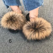 Fluffy Slides Natural Raccoon Slippers Furry Raccoon Slides