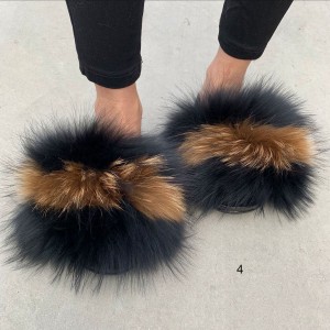 Fluffy Slides Natural Raccoon Slippers Furry Raccoon Slides