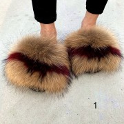 Fluffy Slides Natural Raccoon Slippers Furry Raccoon Slides