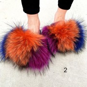 Fluffy Slides Natural Raccoon Slippers Furry Raccoon Slides