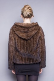 Natural Brown Knitted Mink Fur Jakcet Coat with Hoods