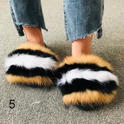 Fluffy Slides Natural Raccoon Slippers Furry Raccoon Slides