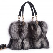 100% Nature Real Fox Fur Shoulder Bag Genuine Leather Bag Women Handbag Female Real Fur Totes Messenger Bag