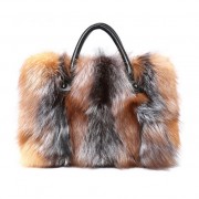 100% Women Handbag Female Real Fur Totes Messenger Bag Nature Real Fox Fur Shoulder Bag Genuine Leather Bag