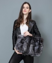 100% Women Handbag Female Real Fur Totes Messenger Bag Nature Real Fox Fur Shoulder Bag Genuine Leather Bag