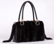 Real Mink Fur+Genuine Leather Women Shoulder Bag Tote Warm Handbags for Girls Ladies