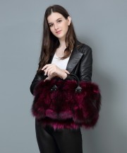 100% Women Handbag Female Real Fur Totes Messenger Bag Nature Real Fox Fur Shoulder Bag Genuine Leather Bag