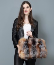 100% Women Handbag Female Real Fur Totes Messenger Bag Nature Real Fox Fur Shoulder Bag Genuine Leather Bag