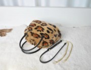 Mink Fur Shell Handbag Leopard Lady Single-Shoulder Bag Real Fur keyChain Bags Women Wrist Bag Fashion