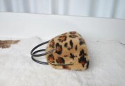 Mink Fur Shell Handbag Leopard Lady Single-Shoulder Bag Real Fur keyChain Bags Women Wrist Bag Fashion