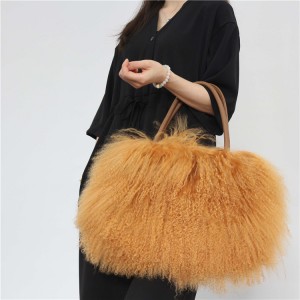 Real Fur Totes Ladies' Handbag Female Mongolia Sheep Fur Handbags Nature Mongolia Sheep Fur Genuine Leather Bag