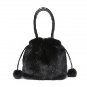 Women Real Mink Fur Handbag Real Fur Flap Drawstring Bag Ladies Crossbody Bags Female Bags For Lady Fur Shoulder Bag