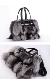 Luxury Fox Fur Bag Leather Handbag