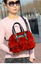 Luxury Fox Fur Bag Leather Handbag